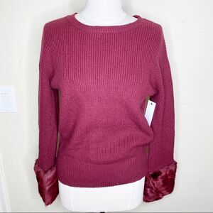Love Token Maroon Knit Fur Cuff Sweater Small